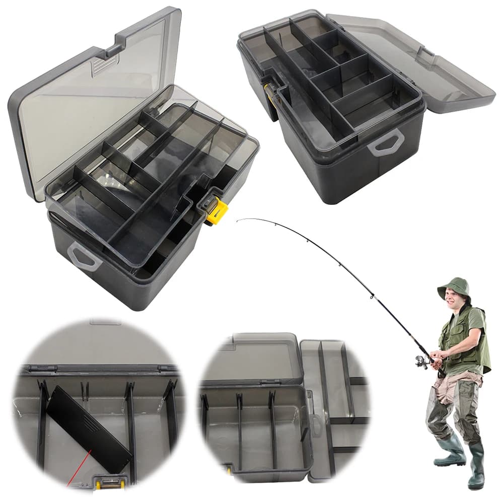 Double Layer Fishing Esche Box with Adjustable Dividers, Portable Container for Accessories, Hooks, Artificial baits and Fishing Equipment