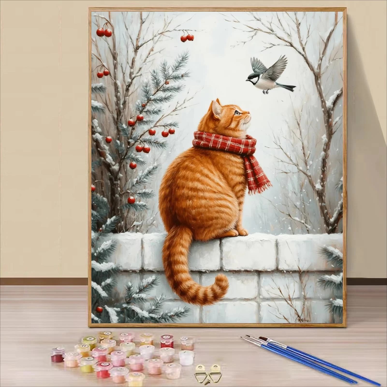 Acrylic Paint By Numbers Winter Cat Painting By Numbers on Frameless Canvas Coloring By Number for Adults Paint Digital Art
