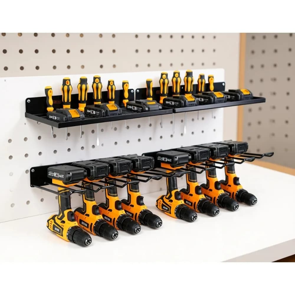 Supporto da parete per trapano e set organizer per stazione di ricarica, in metallo resistente, per garage e officina