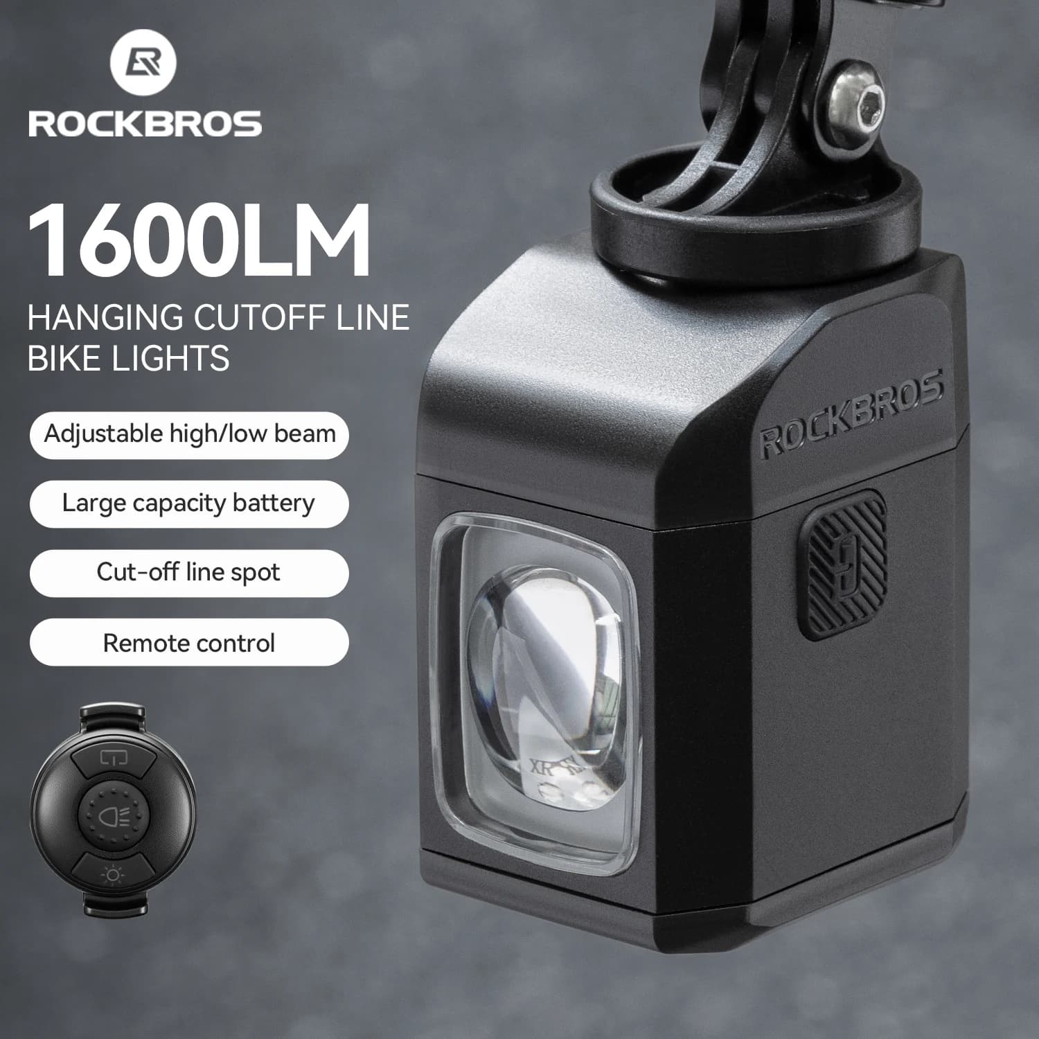 ROCKBROS Smart Bicycle Headlight 1600LM Front Light with IPX6 remote control Waterproof in Aluminum Alloy Type-C Charging Bicycle Accessories
