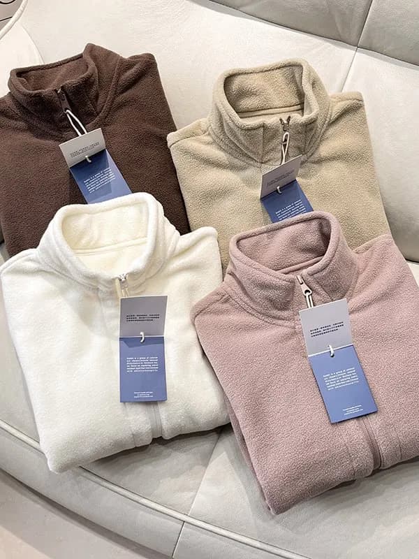 Giacca in pile antivento da donna con collo alto, modello corto, giacca interna, autunno inverno, nuovo arrivo, stile casual, chiusura con cerniera