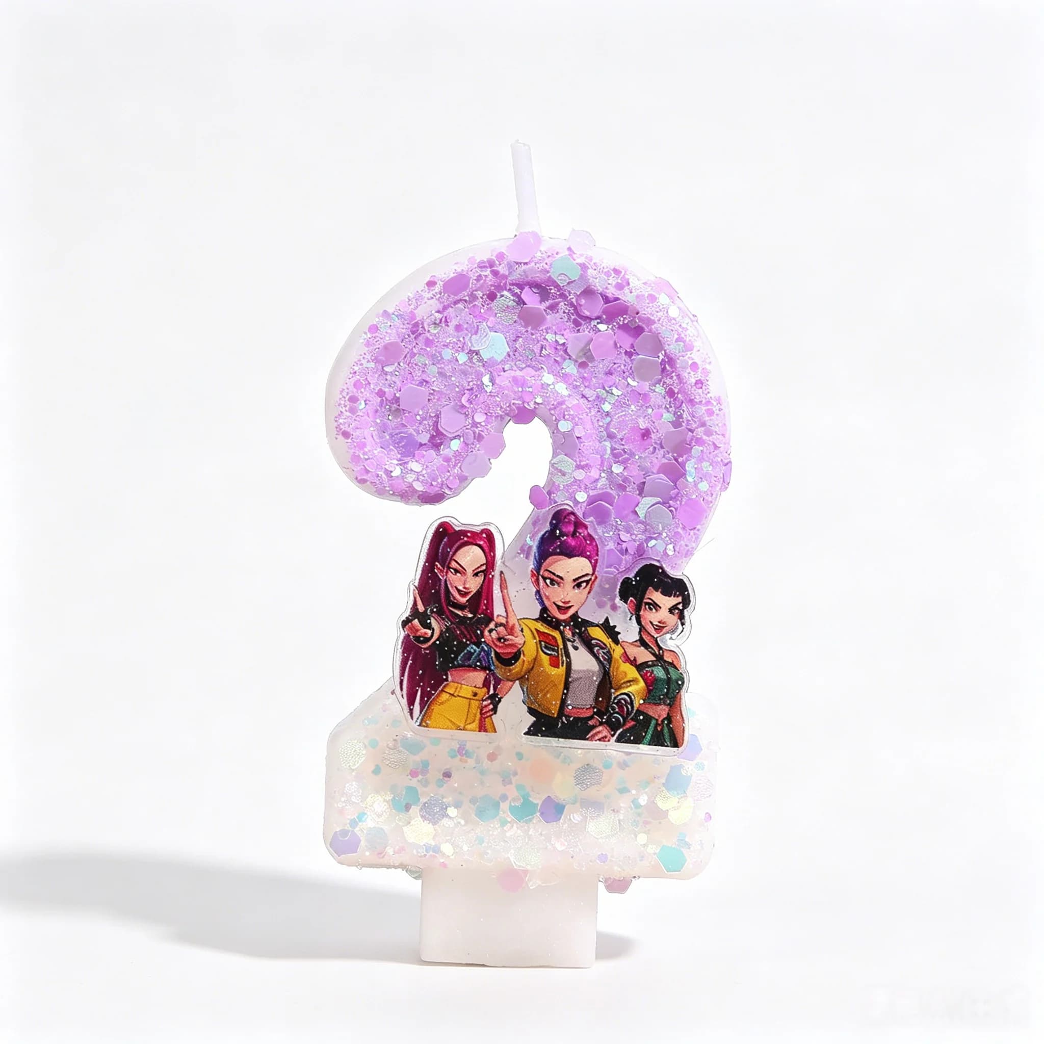 K.pOP Anime Girl Glitter Number Candles Atmosphere Decorative Small Candles for Children's First Birthday Cake