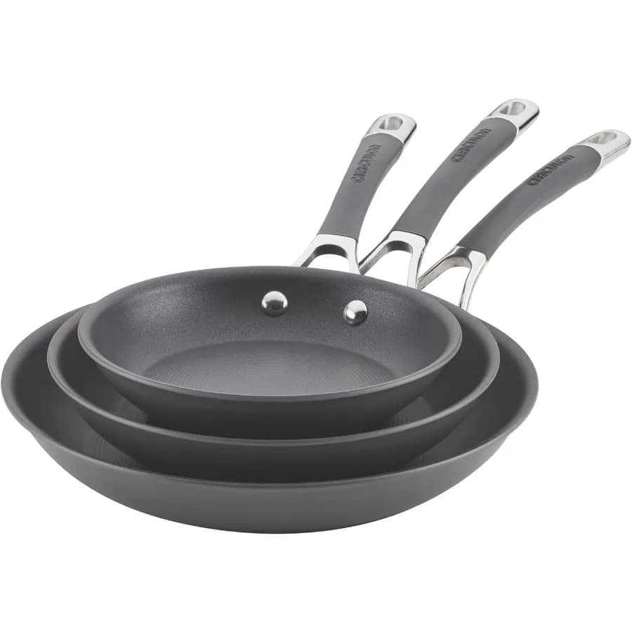 Set of anodised hard anodised pans Radiance Set of 10 inch and 12,25 inch 8.5 inch pans Grey