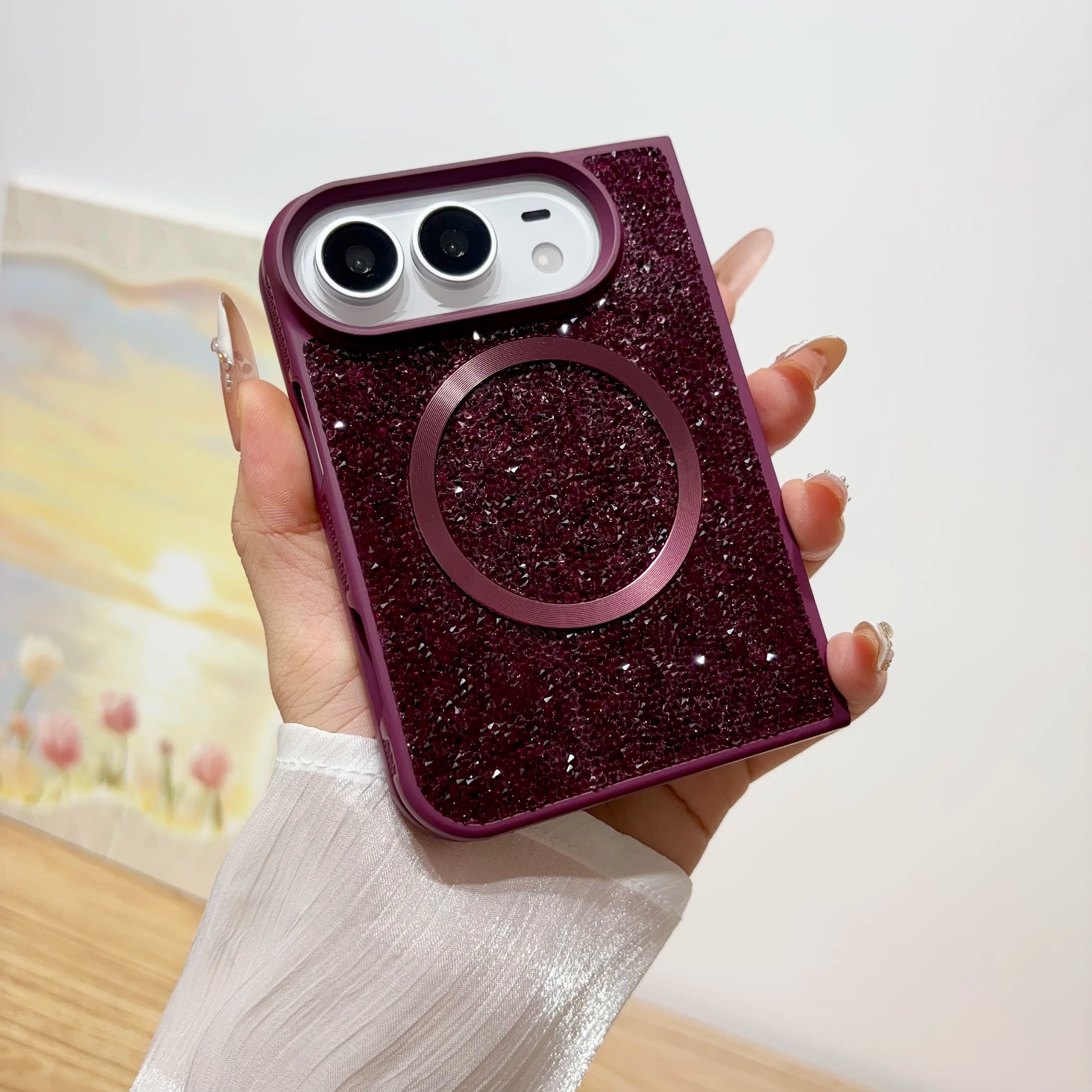 Fashion Magnetic Glitter Skin-Feel Phone Case for iPhone Duo Ultra 18 Fold Wide For Magsafe Shockproof Lens Protrusion Slim Cove
