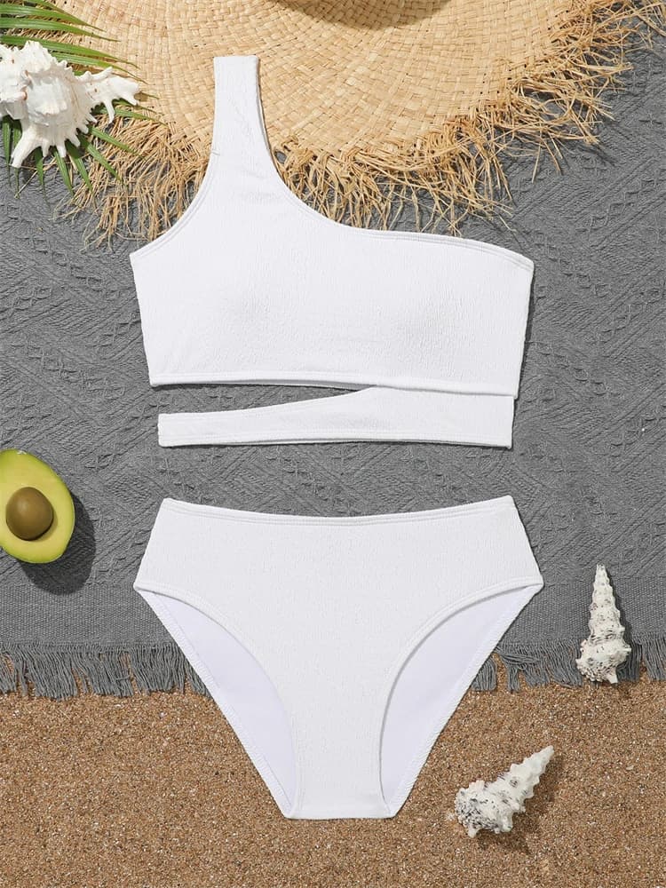 Costume da bagno per ragazze Bikini 2026 Nuovo bikini monospalla solido Set Costumi da bagno per bambini Estate Vita alta Costume da bagno per bambini Beach Wear