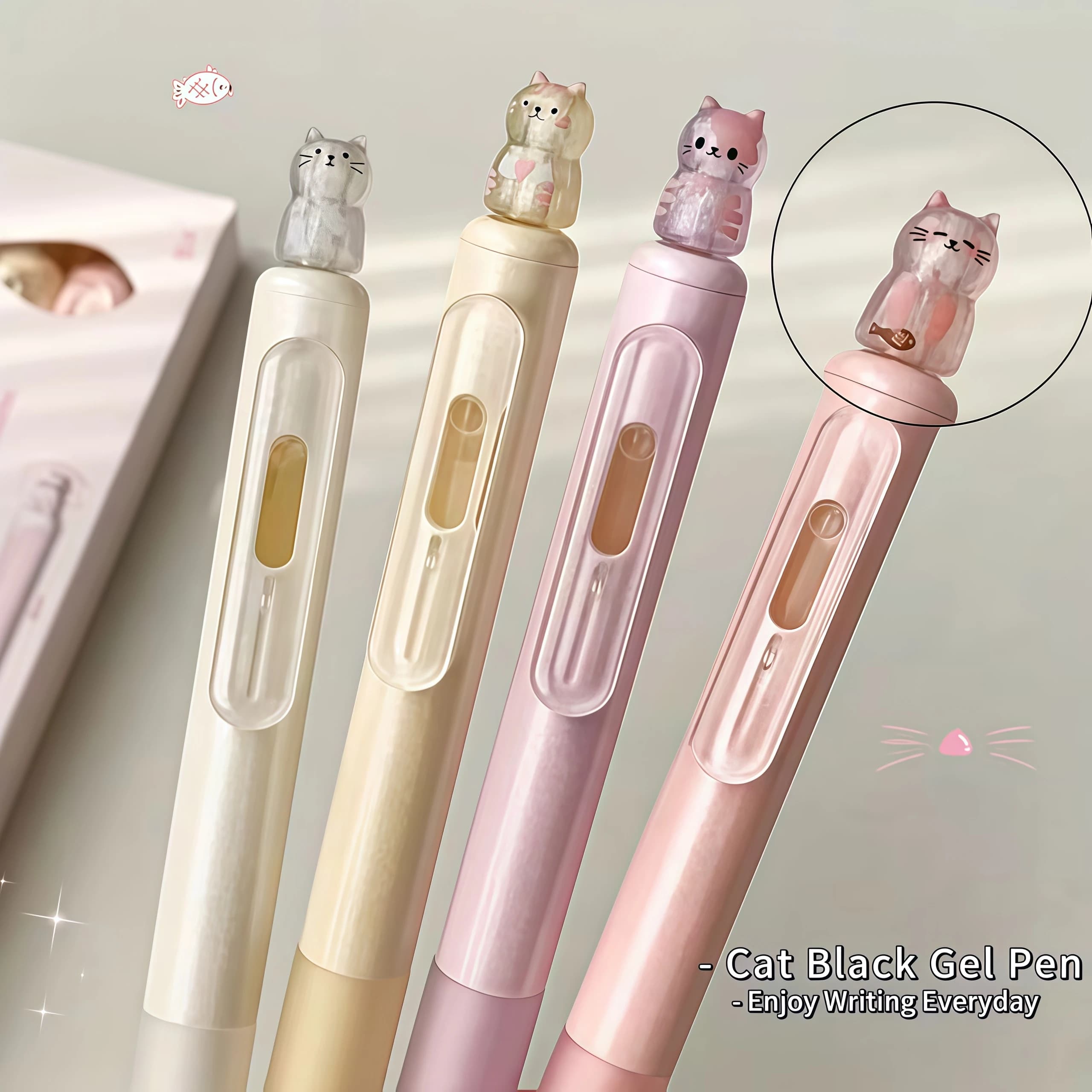 1 Box Kawaii Pink Cat Retractable Gel Pens,Soft Grip 0.5mm Quick-Dry ST Nib Smooth Writing, for Students Study Office & School S