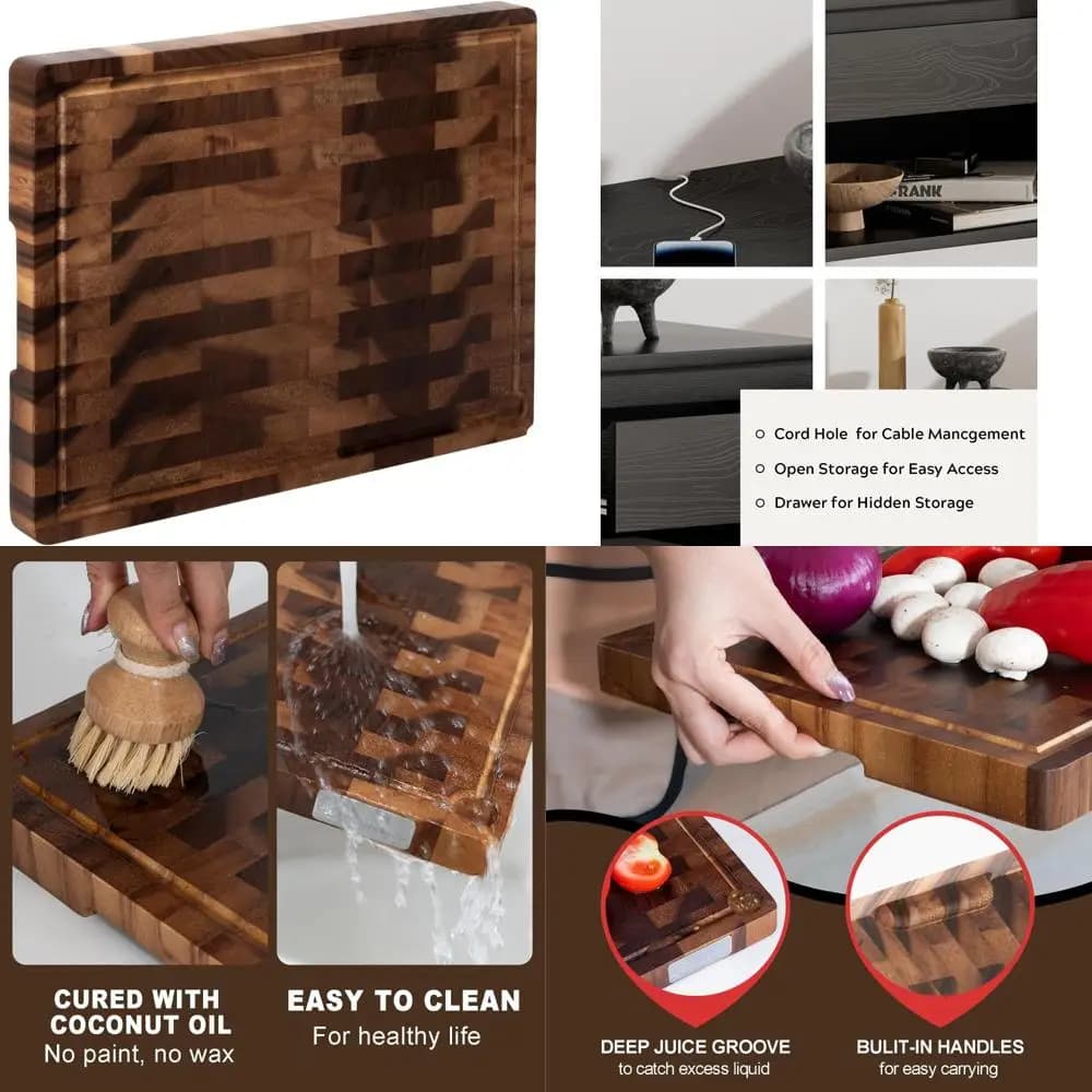 Tagliere da cucina in noce premium 17x13x1,2 - Grande superficie da taglio per legno in stile blocco da macellaio con scanalatura per succo per chef