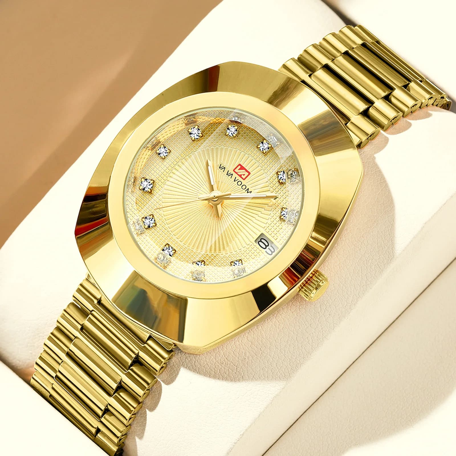 Popolare lusso oro diamante impermeabile business cinturino in acciaio orologi da donna da uomo ovale stile unisex coppia orologio al quarzo