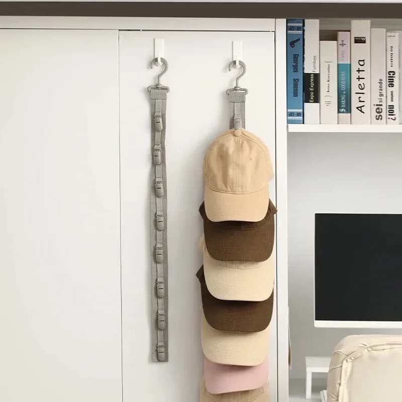 WardrobeRack Hanging Rope Hat Storage Clips Hat Organizer Display for Baseball Caps Hat Hanger for Closet Door and Bedroom