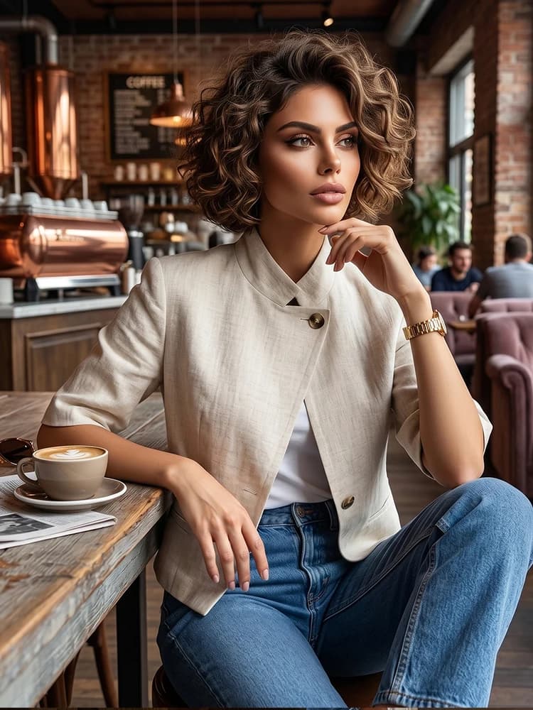 HH Women's Summer Elegant Off-White Blazer 2026 News Stand Collar Single Button Decorated Short Jacket Casual Office Wear