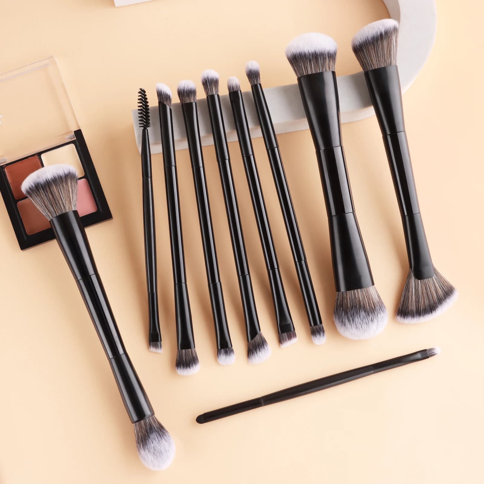 10pcs Professional Makeup Brush Kit Double-ended Powder Contour Eye Lip Brow Brush Full Face Makeup Beauty Tools
