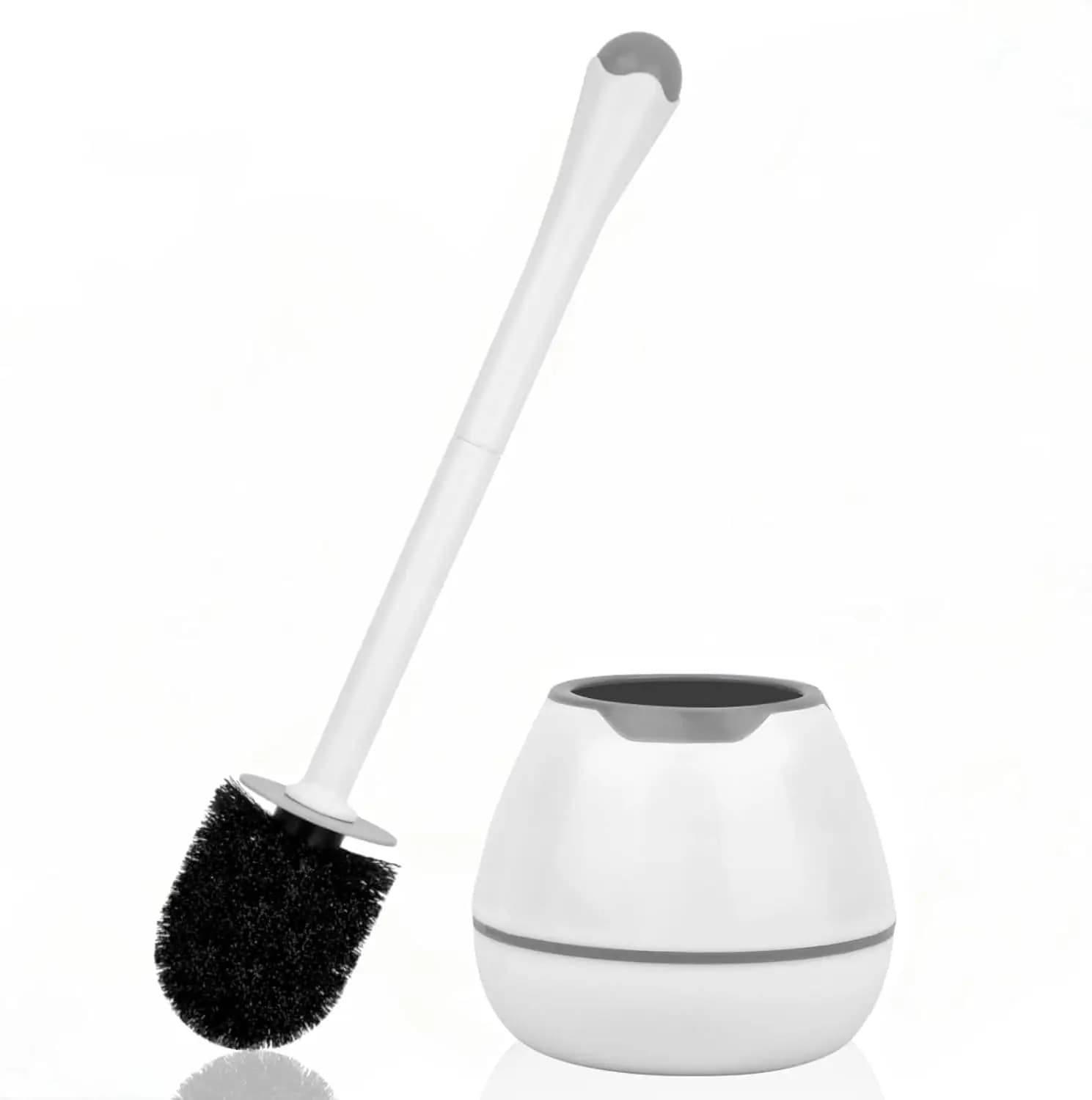 Set Spazzola per WC con Supporto, Manico Lungo, Contenitore Antigoccia, Strumento Compatto per la Pulizia del Bagno