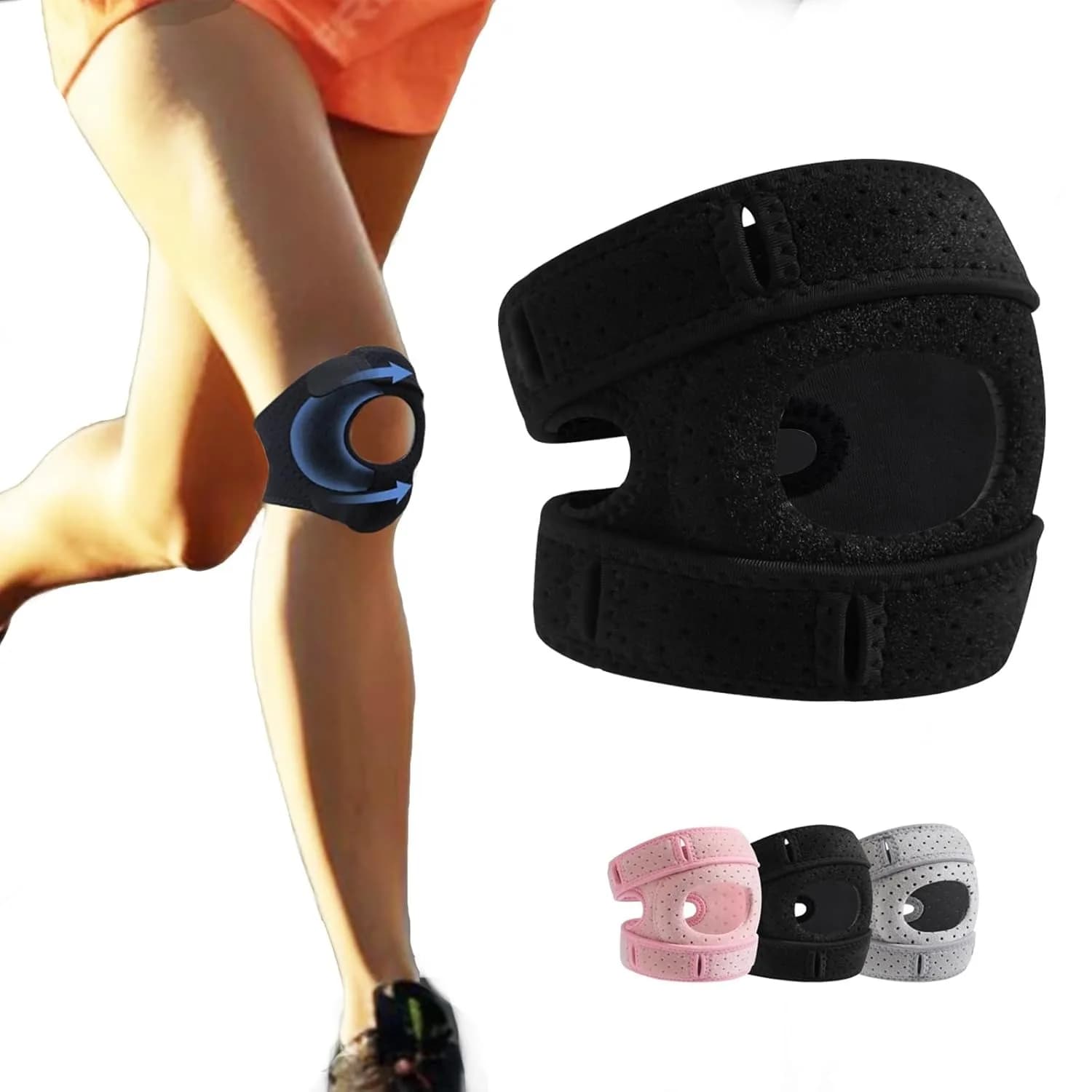 Ginocchiera regolabile per corsa - Ginocchiera rotulea per dolore al ginocchio, doppia cinghia di supporto per tendine rotuliano con cuscinetto in gel, supporto per ginocchio