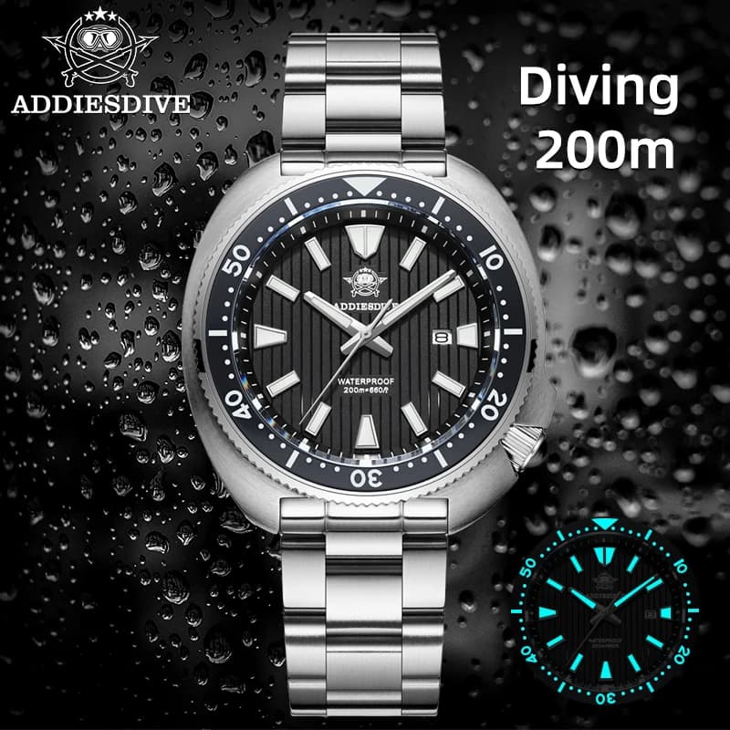 ADDIESDIVE Orologio al quarzo in vetro zaffiro sintetico per uomo 20ATM Orologio subacqueo con lunetta in ceramica Orologi da uomo impermeabili Orologio di lusso AD2507
