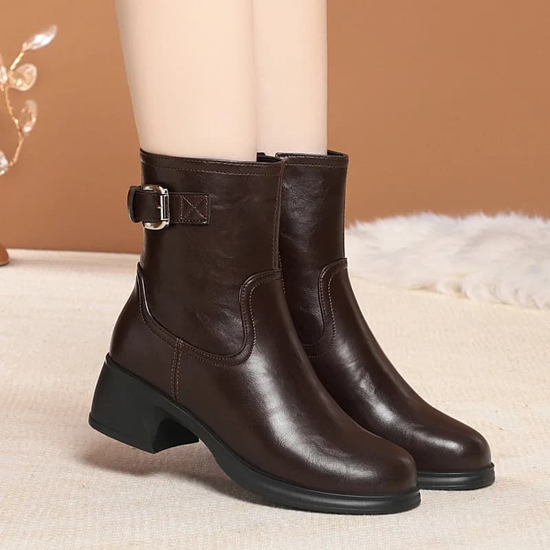 Stivali da Neve in Morbida Pelle per Donna, Caldi e Foderati, Tacco Alto, Nero e Marrone, Eleganti, Antiscivolo, con Zip Laterale, Tacco Spesso, Stivaletti Invernali