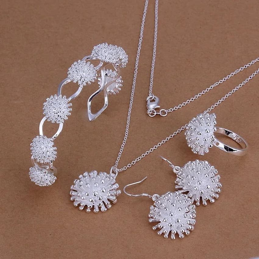 925 Sterling silver wedding jewelry women exquisite fireworks bracelet Drop Earrings necklace ring fashion sets