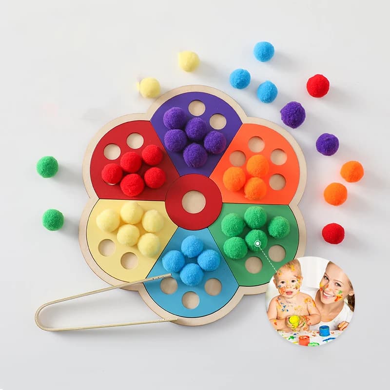 Giocattolo Montessori in legno a forma di fiore Arcobaleno Bordo per bambini Abilità motoria fine Giocattolo educativo Ordinamento dei colori del bambino Giocattolo sensoriale Regalo per bambini