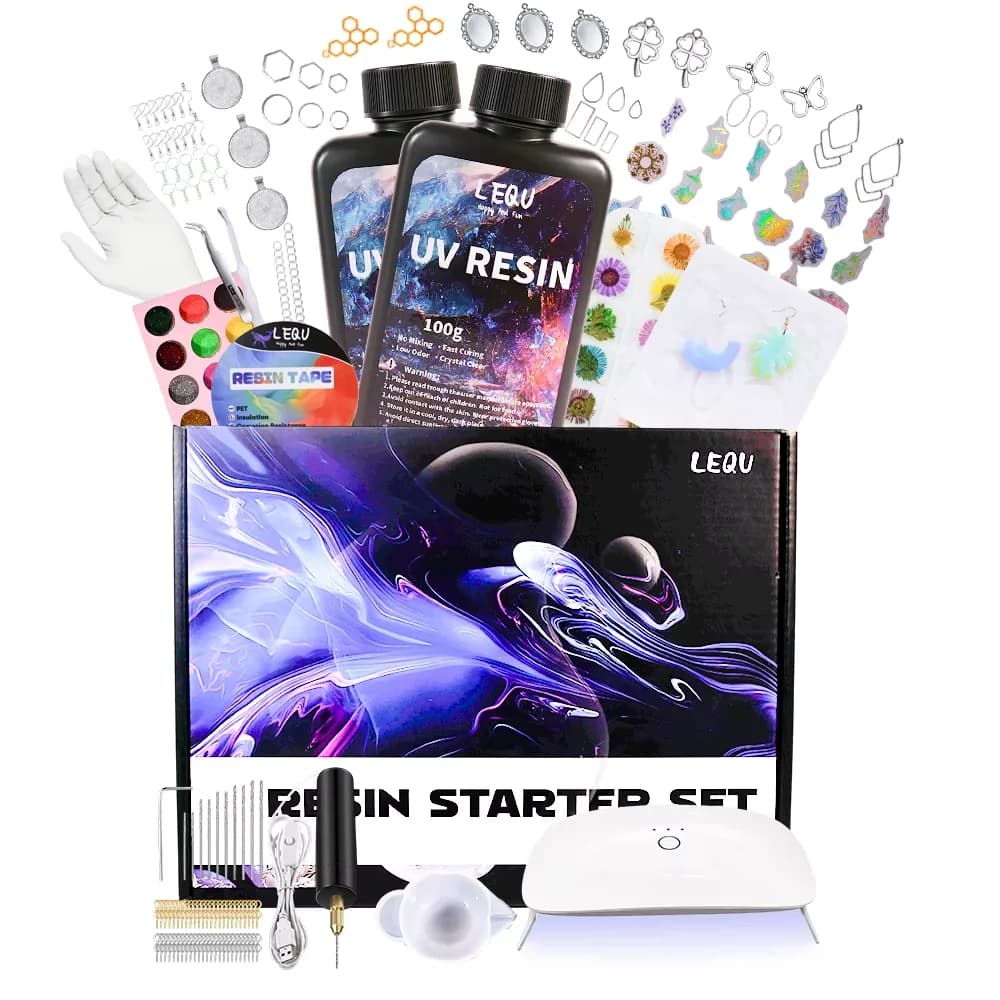 300Pcs UV Resin Kit 100g Clear UV Epoxy Resin with UV Light, Electric Drill, Metal DIY Earrings Pendants Jewelry Making Crafts