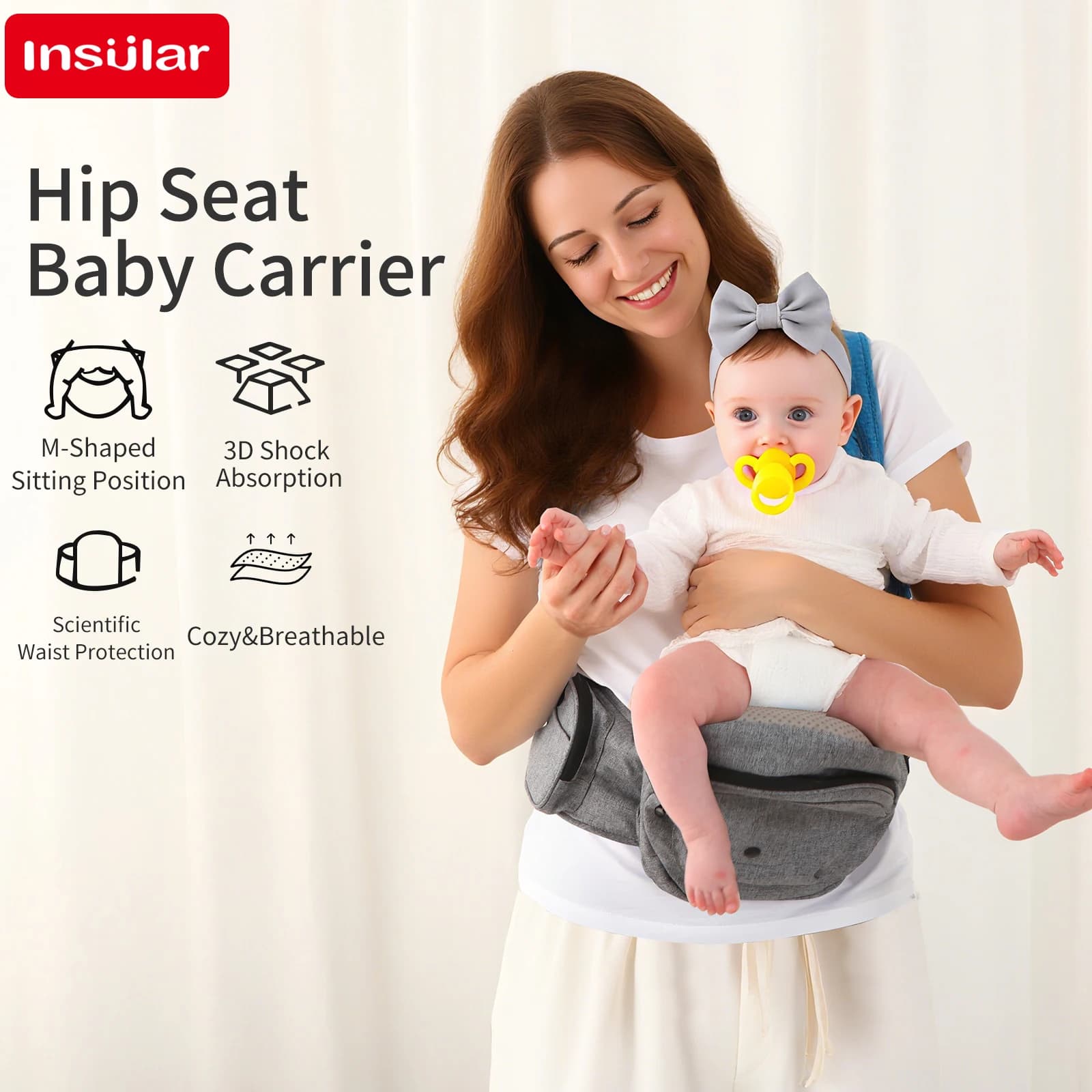 Marsupio Ergonomico Multifunzione per Neonati 0-2 Anni, Supporto Anteriore Allargato per Bambini, Cintura di Sostegno per Neonati