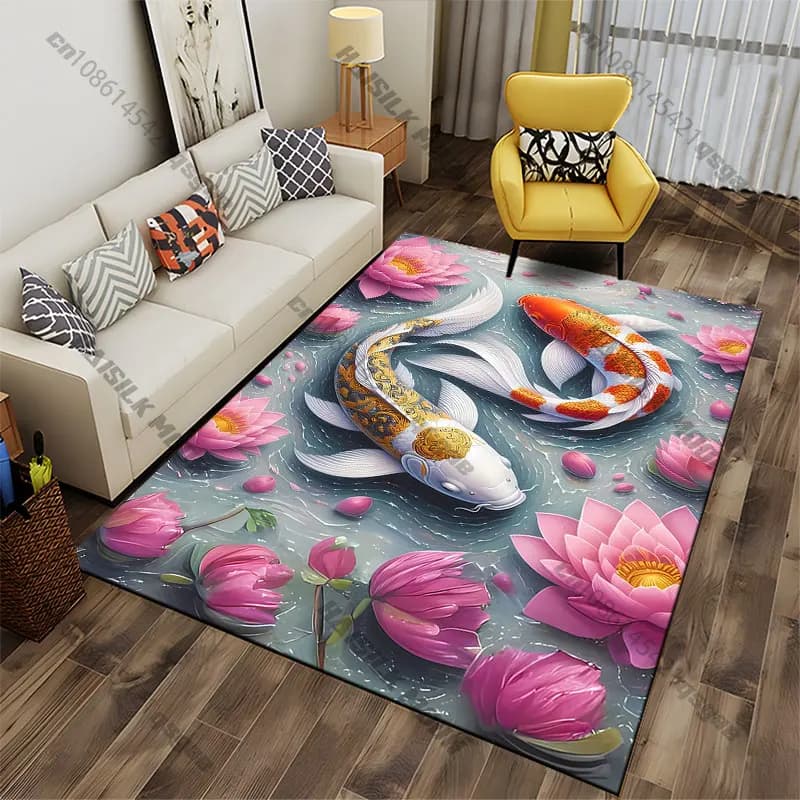 Harmony beauty koi lotus carpet Yoga living room room decor children's crawling mat doormat area rug games mat