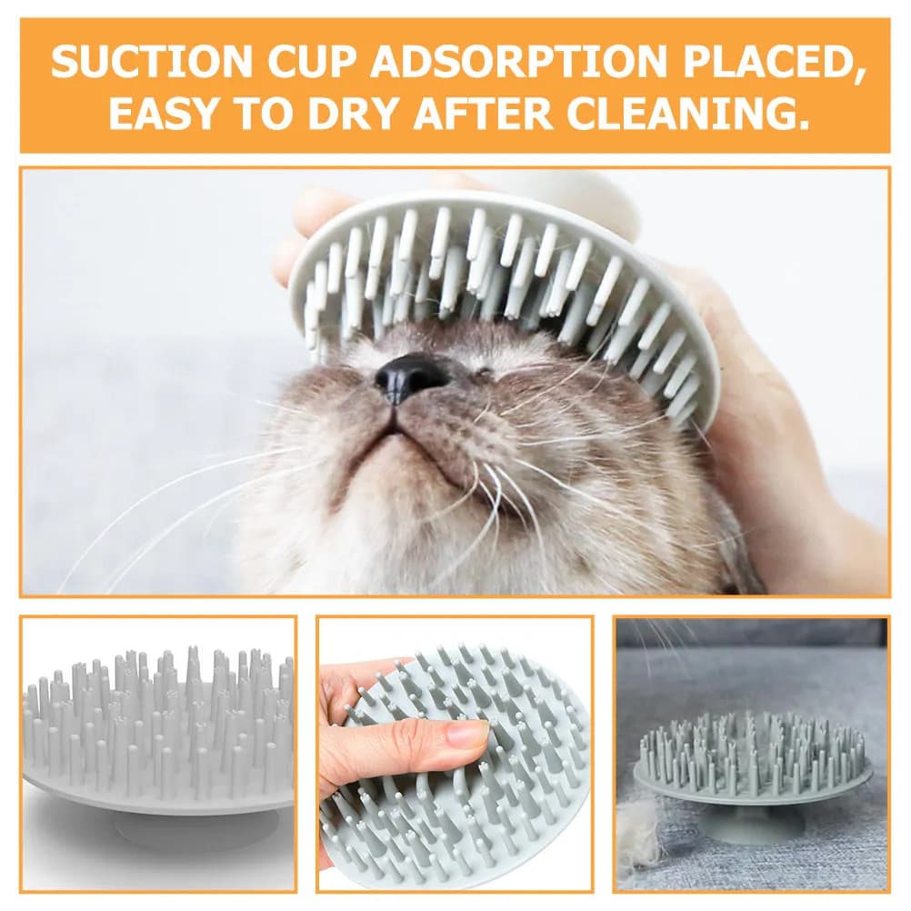 Spazzola in Silicone per il Bagno di Cani e Gatti con Base a Ventosa, Design Ergonomico, Strumento per la Pulizia Quotidiana del Pelo, Grigio