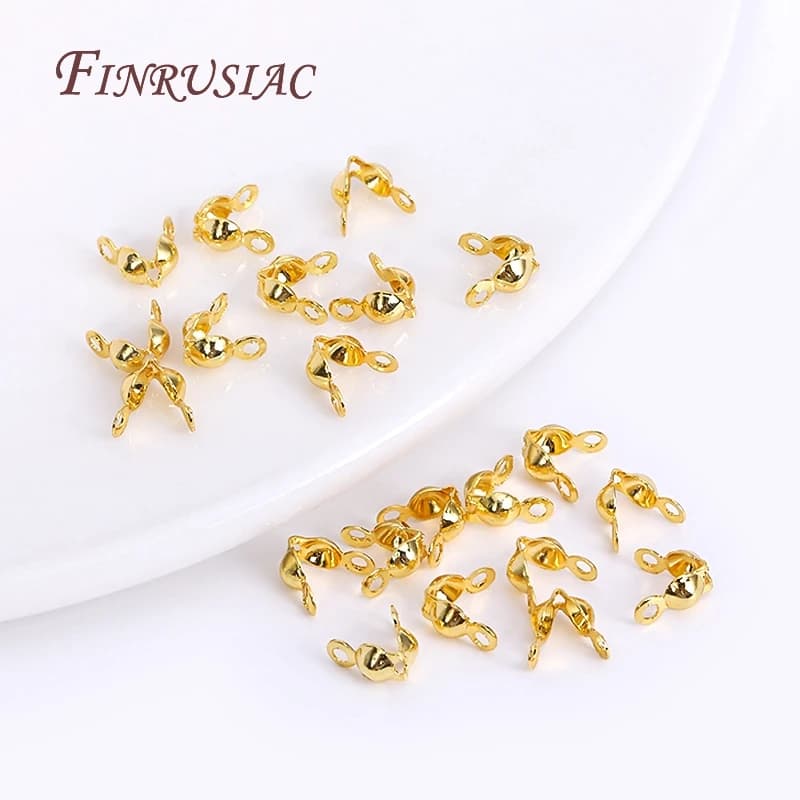 Forniture per gioielli all'ingrosso 14K/18K placcato oro doppia tazza punta di perline copertura nodo chiusura a crimpare tappi terminali per gioielli