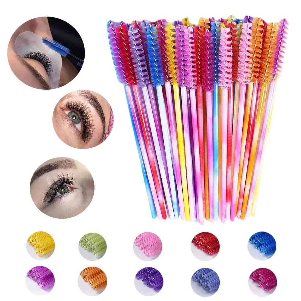 HUAZDS 50 Pz/Pack Use And Drop Brush Eye Lash Crystal Eye Lash Makeup Brushes Mini Mascara Bacchette Brush Extension Tool