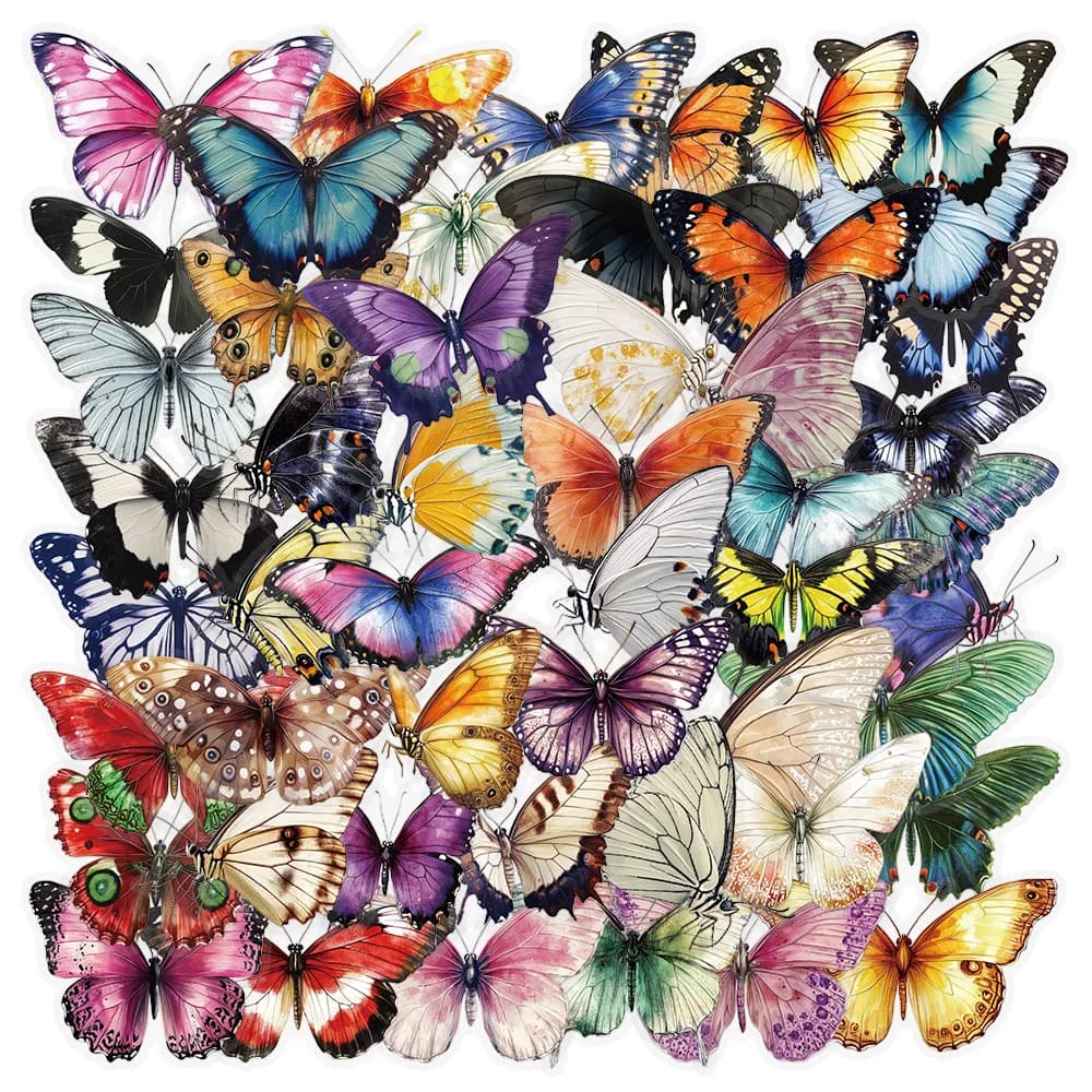 50 adesivi colorati con graffiti a farfalla, materiale per collage di scrapbooking, per decorare la parete del telaio della chitarra, adesivi impermeabili fai da te