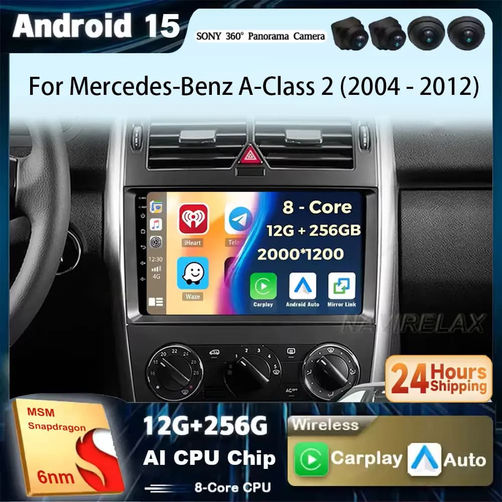 Per Mercedes-Benz Classe A 2 W169 C169 2004 - 2012 CarPlay Auto Android 15 2K QLED Autoradio Lettore video multimediale GPS stereo