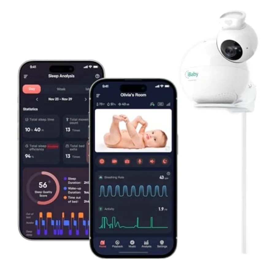 Monitor per la Respirazione del Neonato i7 Senza Contatto con Telecamera WiFi 1080p per il Monitoraggio del Benessere: Visione a 360°, Visione Notturna, Audio Bidirezionale, Sicurezza per il Pianto del Bambino