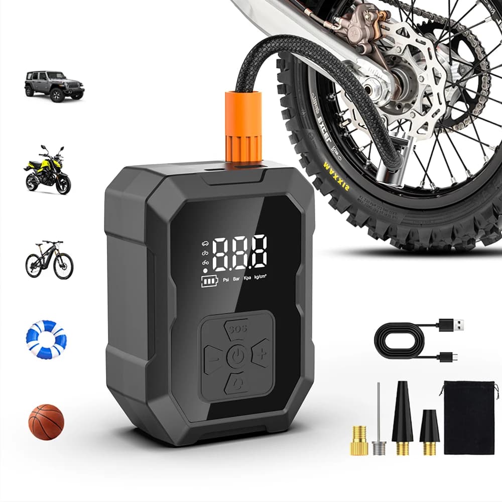 Gonfiatore portatile elettrico per gonfiaggio pneumatici ricaricabile YIJU per pompa di gonfiaggio per palloni da calcio con compressore d'aria per biciclette per auto moto