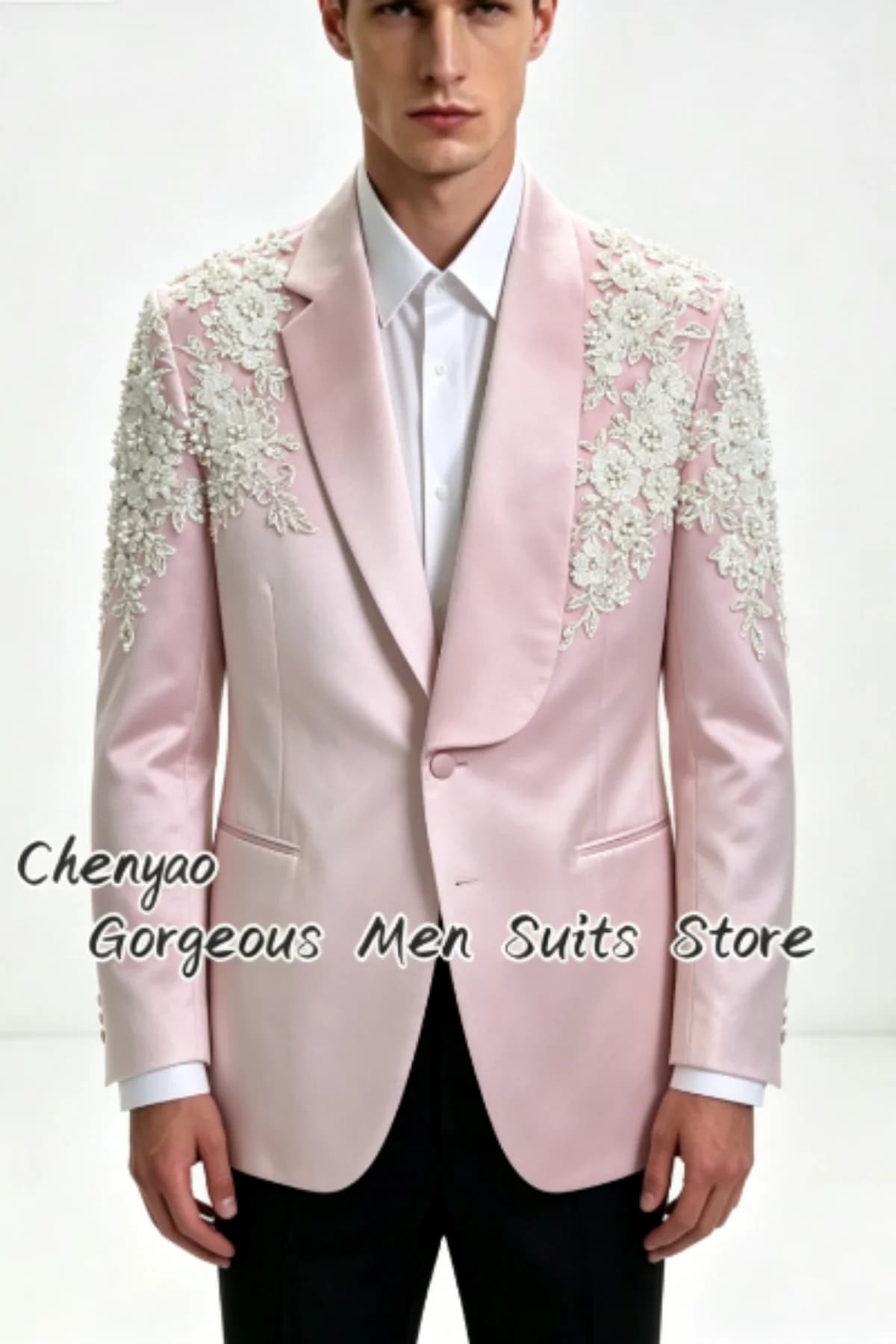 Premium Handmade Floral Beaded Appliques Men Suits Customized Groom Wedding Tuxedos Slim Male Prom Blazers 2Piece Sets ropa homb