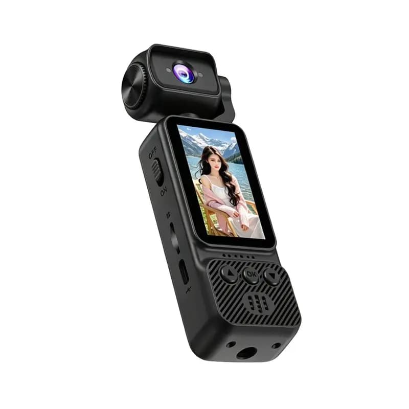 Nuovi Arrivi - Videocamera d'Azione 4K HD con Autofocus e Wi-Fi, Lente Rotante a 180 Gradi per Viaggi, Registrazione di Guida e Vlogging (Scheda 8G)