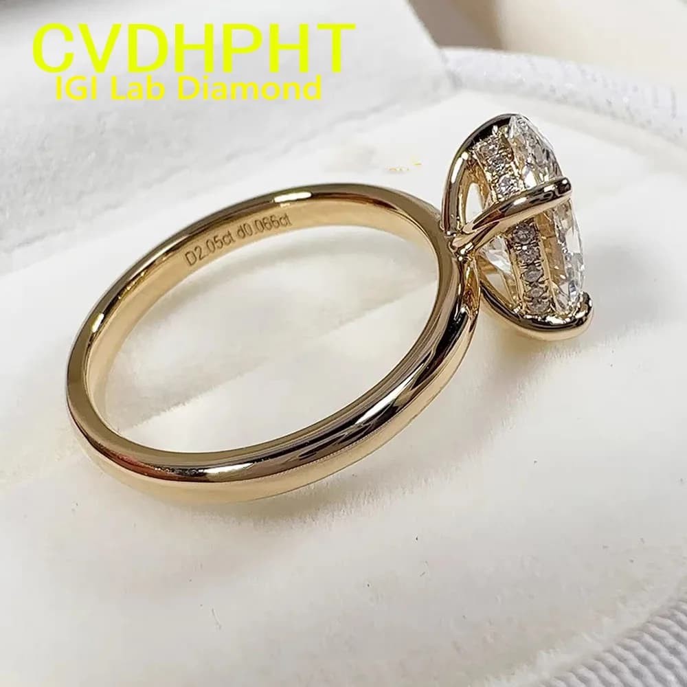 18K Gold Ring with Diamond Oval 1-5CT IGI Synthetic Diamond Ring for Wedding and Custom Fidancy Valentine's Gift