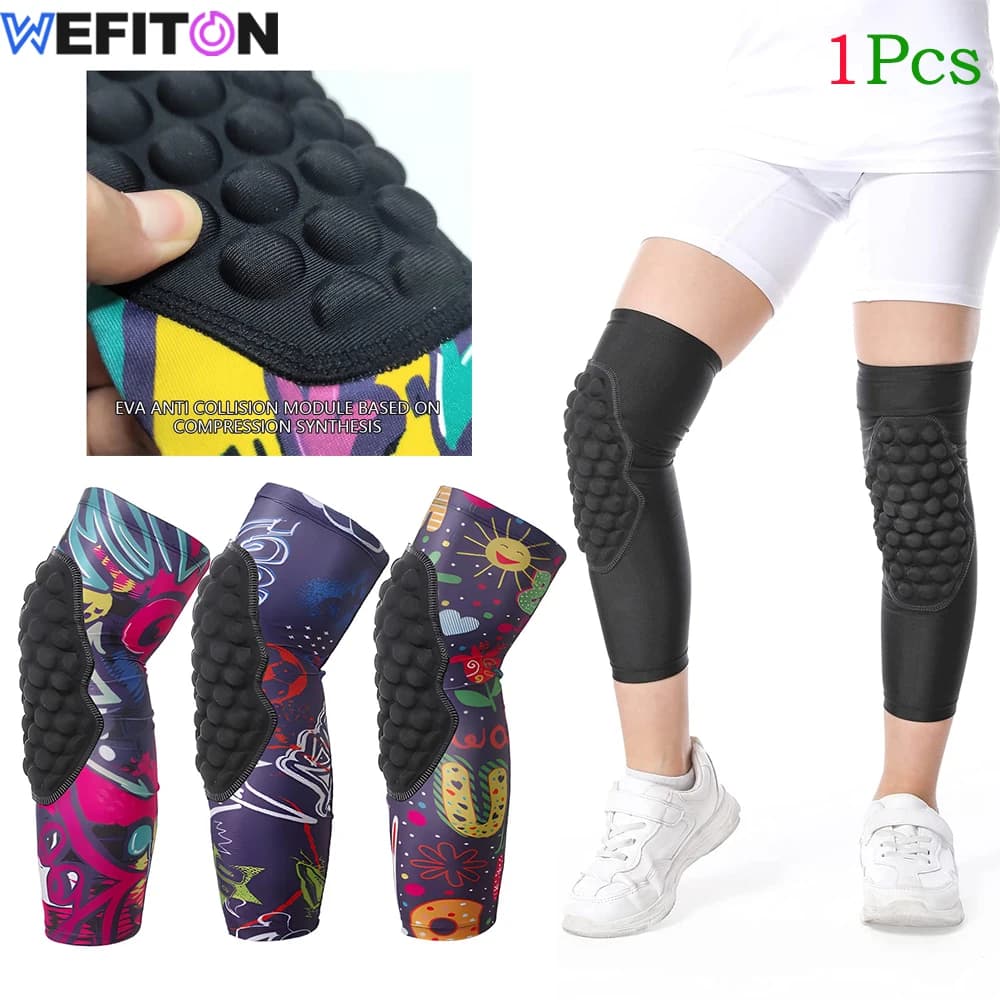 1 pz ginocchiera sportiva a nido d'ape bambini bambino ginocchiere basket palestra ginocchiere bretelle supporto calcio compressione gambe maniche