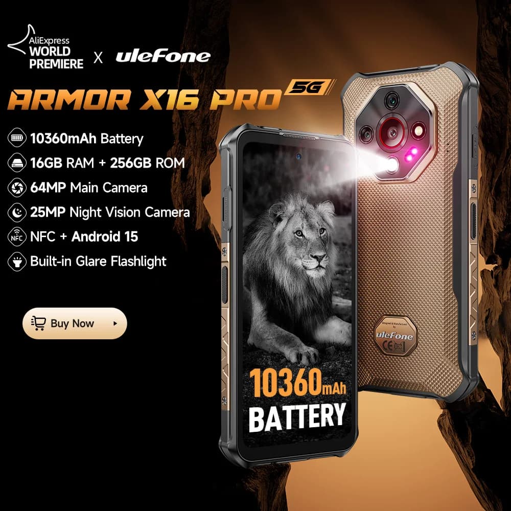【Anteprima mondiale】Ulefone Armor X16 Pro 5G Rugged Phone Batteria da 10360 mAh 16 GB di RAM 256 GB di ROM 120 Hz 6,56" Smartphone Android NFC con Google Gemini