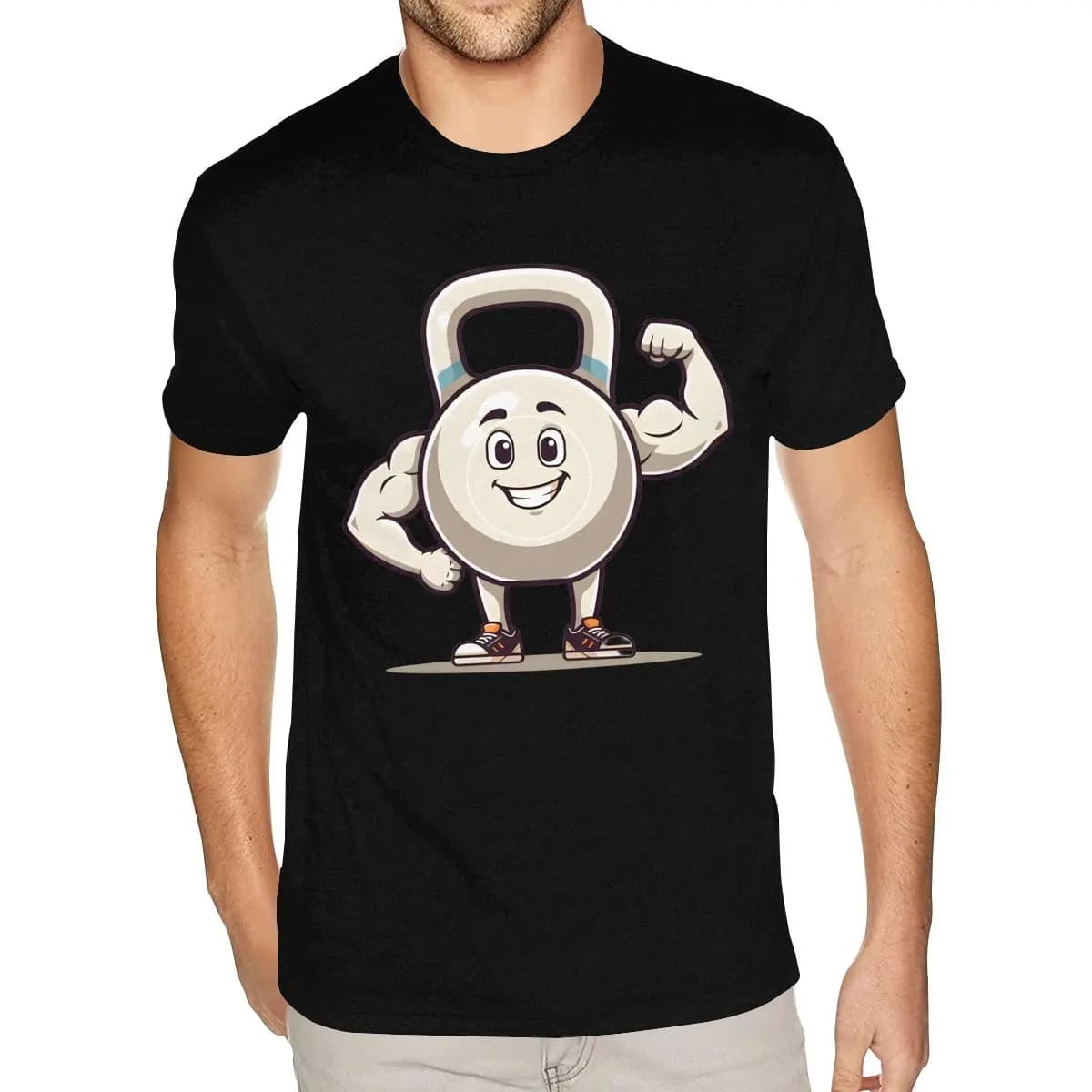 Top Gym Kettlebell Cartoon Graphic Tees Tee Shirts Men's Oversize Black T-shirt