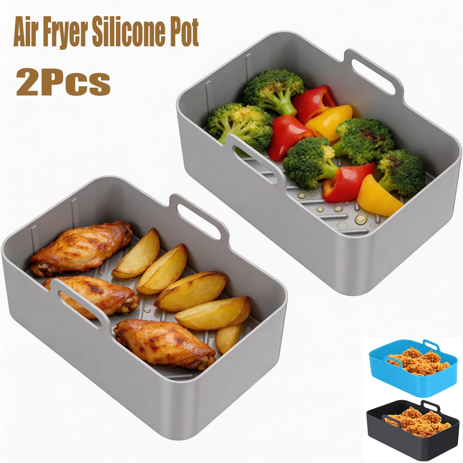 2 Pieces Silicone Tray for Air Fryer, Rectangular Basket for Oven, Fried Chicken Reusable Insert, Air Fryer Accessories