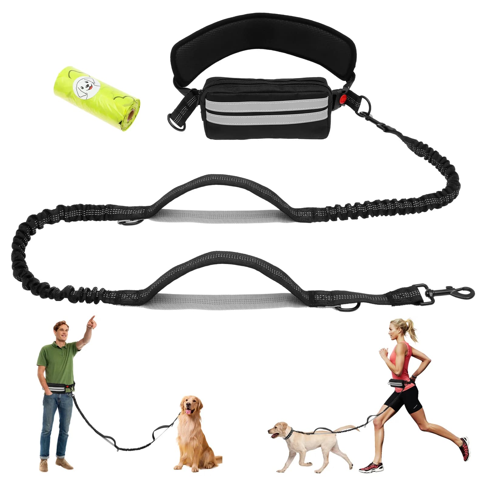 Hand-free dog steering for the ride Reflective stroller Guinzaglio with pouch Retractable Elastic Belt Dog Traction Cord Pet Product