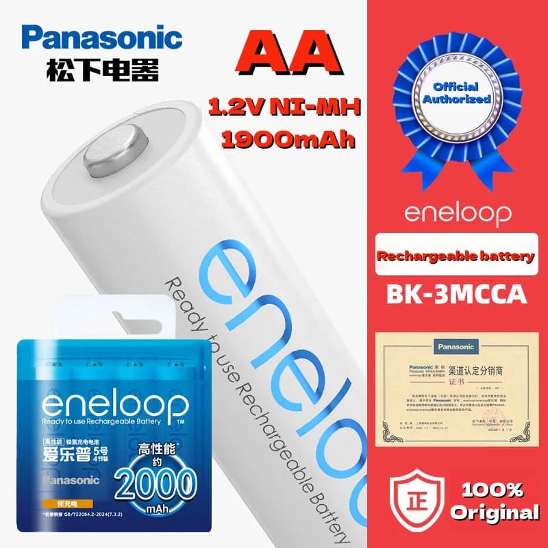 Panasonic Eneloop AA 1900mAh 1.2V Pre-Charged Ni-MH Rechargeable Batteries,100% Original Eco-Friendly for Flashlight,Camera, Toy