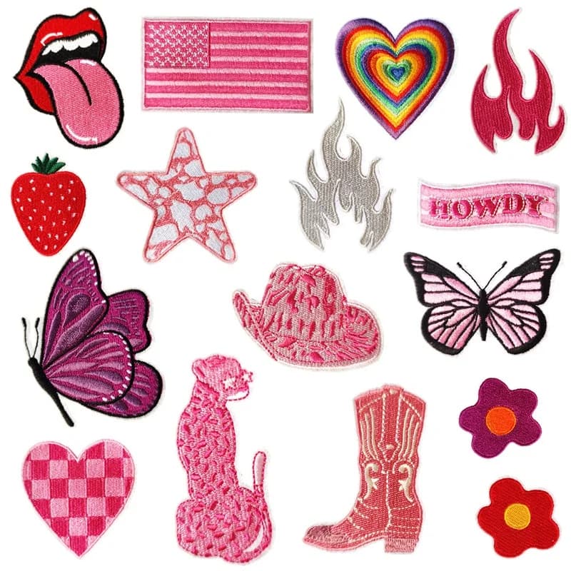 Toppa a forma di cuore con stella a forma di farfalla di cartone animato Toppa ricamata rosa T-shirt Jeans Zaino Distintivo Toppa di stoffa per cucire