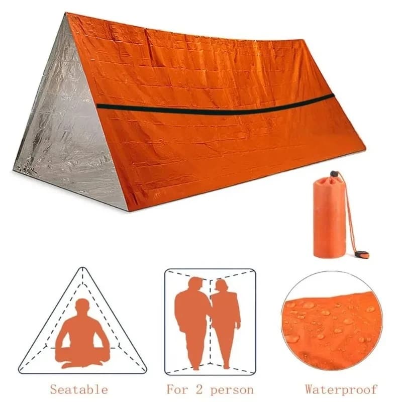 2 Person Emergency Shelter Survival Tent Kit Mylar Tube Tent Sleeping Bag Waterproof Outdoor SOS Thermal Blanket Reusable