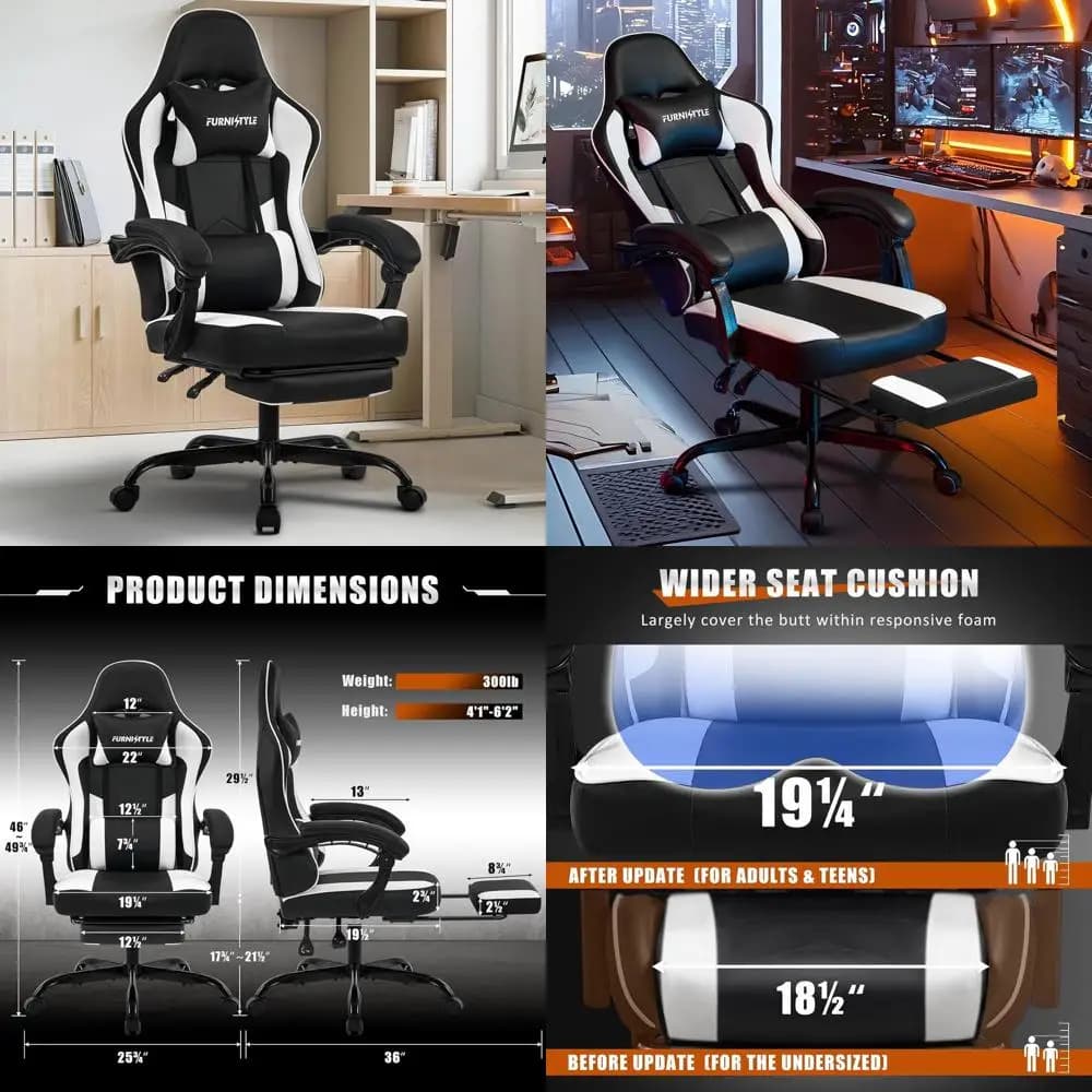 Sedia da Gaming Ergonomica Reclinabile con Supporto Lombare e Rivestimento in PU Nero-Bianco