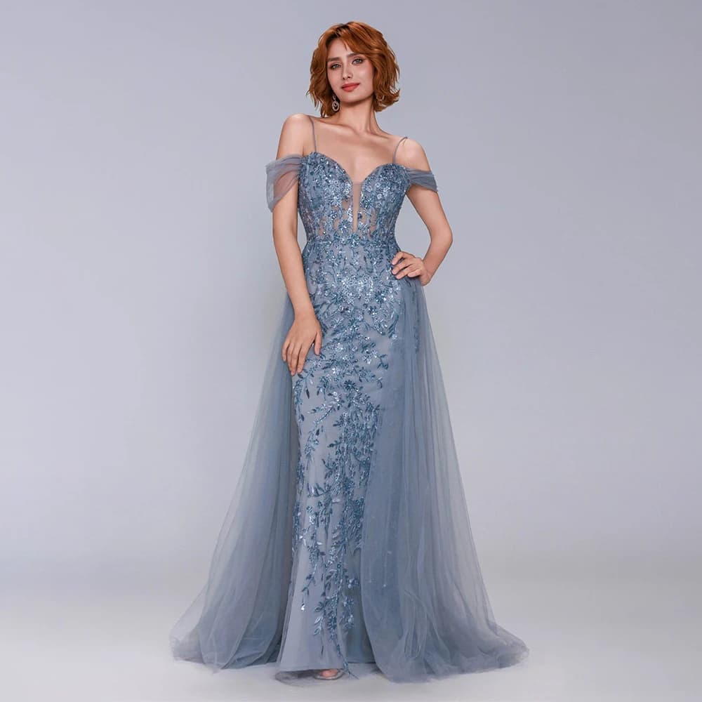 Lace Applique Mermaid Evening Dresses Luxury Spaghetti Straps Women's Formal Evening Gowns Elegant Prom Dress Robe De Soiree