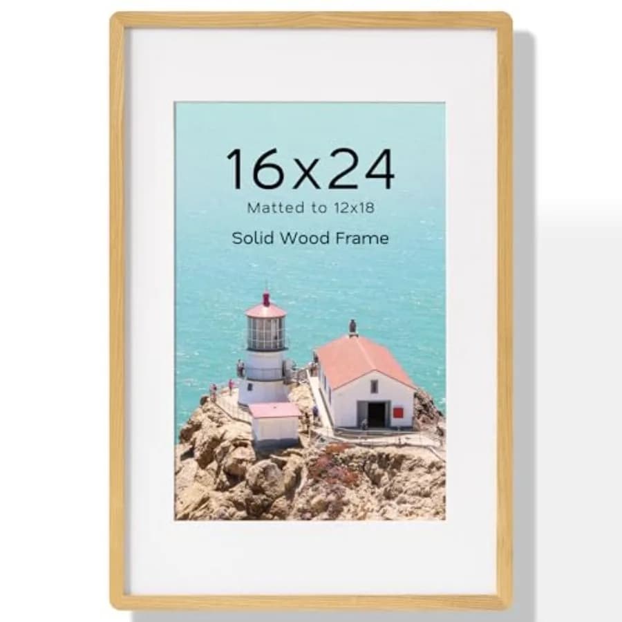 Cornice per foto 16x24 in legno massello con passepartout per poster 12x18, con vetro temperato e accessori per appendere a parete