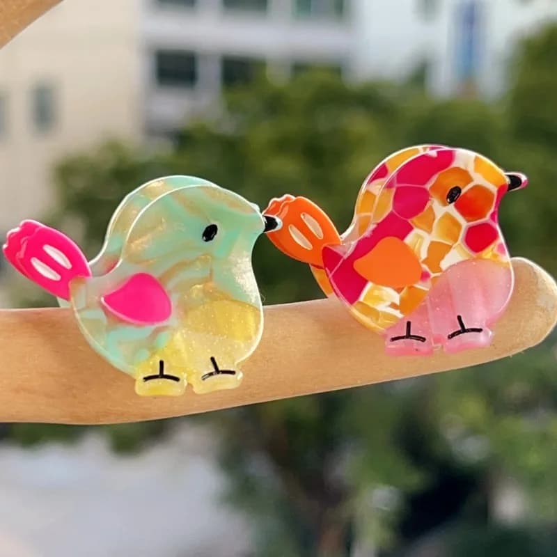 Colorful Glitter Bird Acetate Hair Clip Cartoon Splicing Bang Clip Animal Hair Accessories Vivid Spliced Color With Fine Glitter
