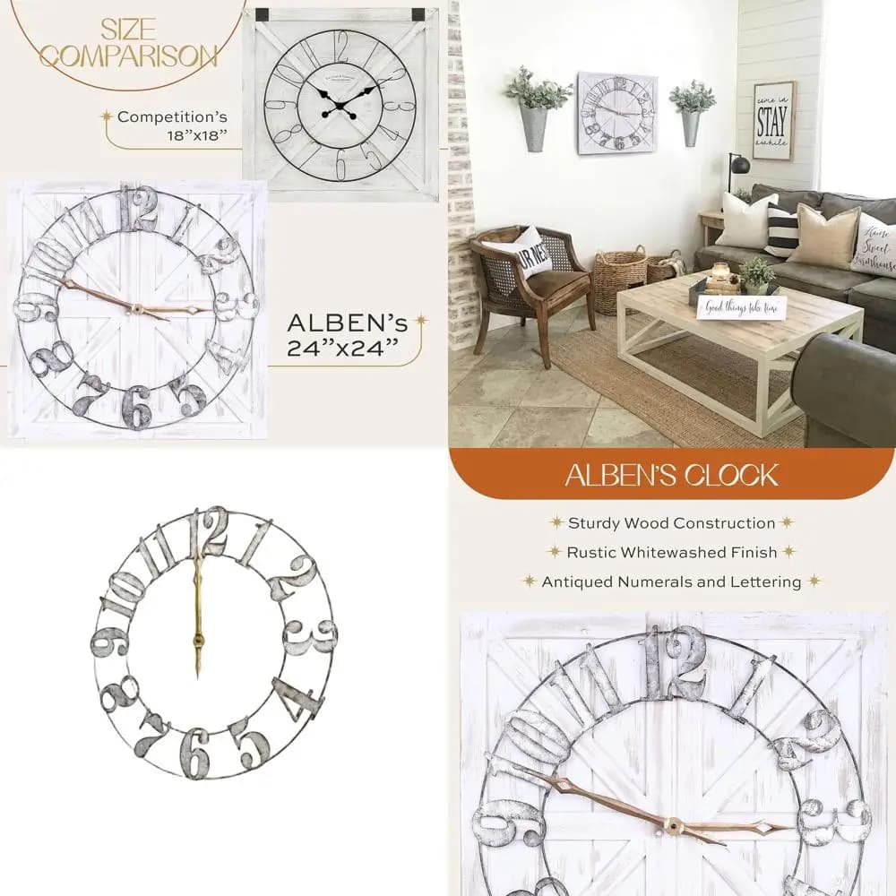 24 Inch Square Wall Clock with Reversible Wood Drawing Set