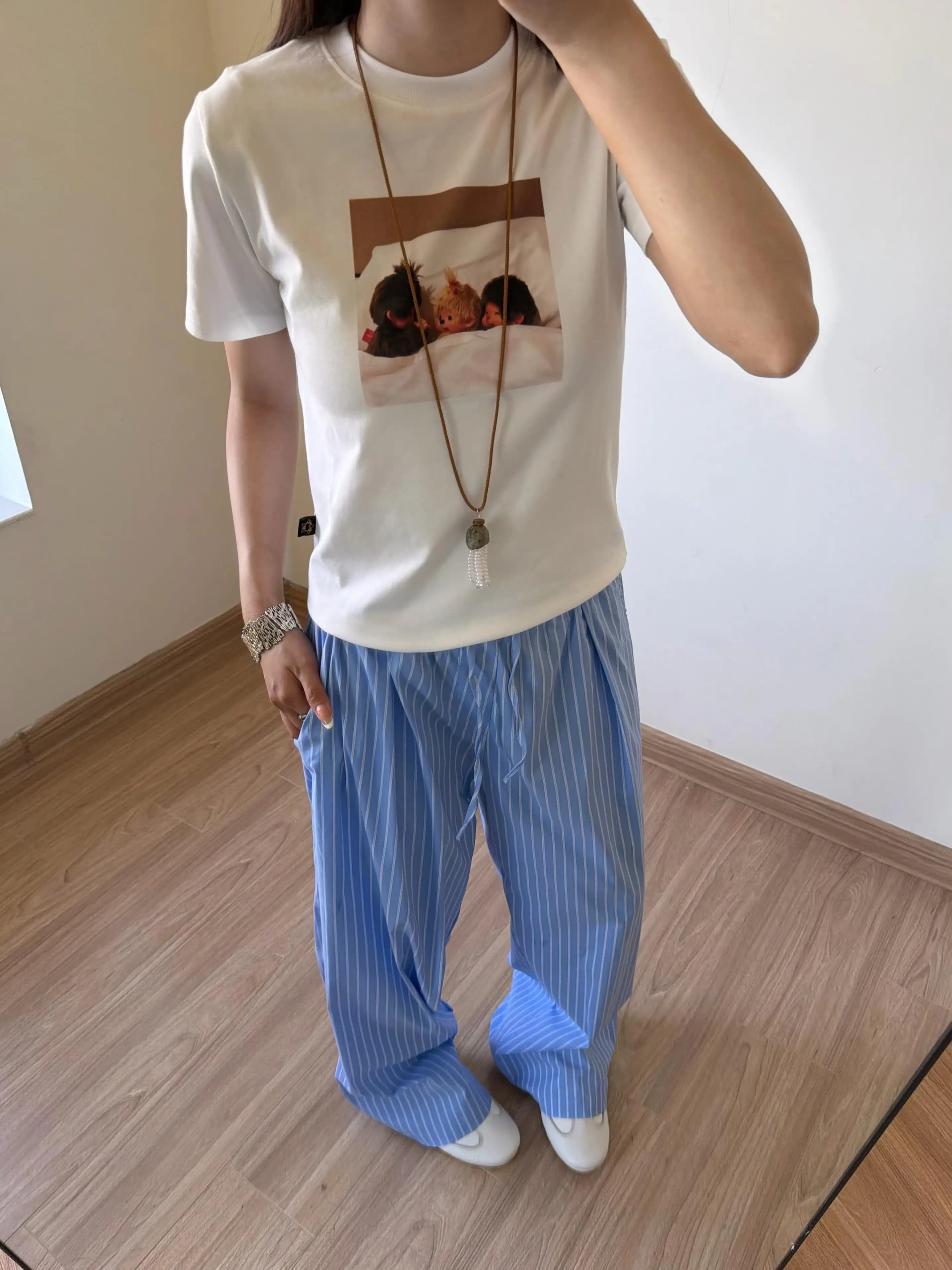 Korean Style Cartoon Print Short Sleeve round Neck T-Shirt Women's Summer Casual Fit Cotton Top Fashionable Versatile Shorty