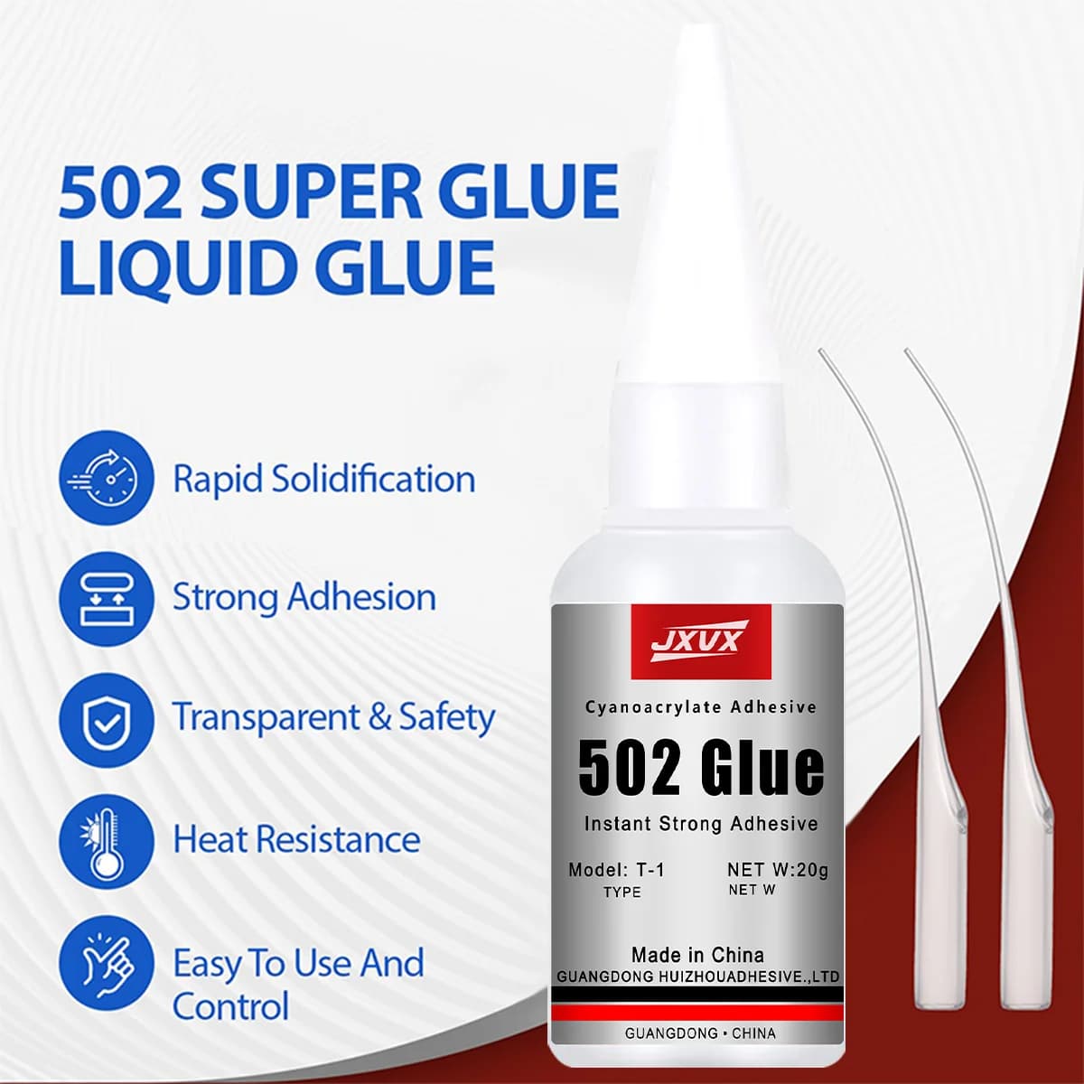 JXVX 502 Liquid Super Glue Instant Quick-drying Epoxy Resin Adhesive Leather Rubber Glass Wood Metal Fast Repair Glue Tool 20g