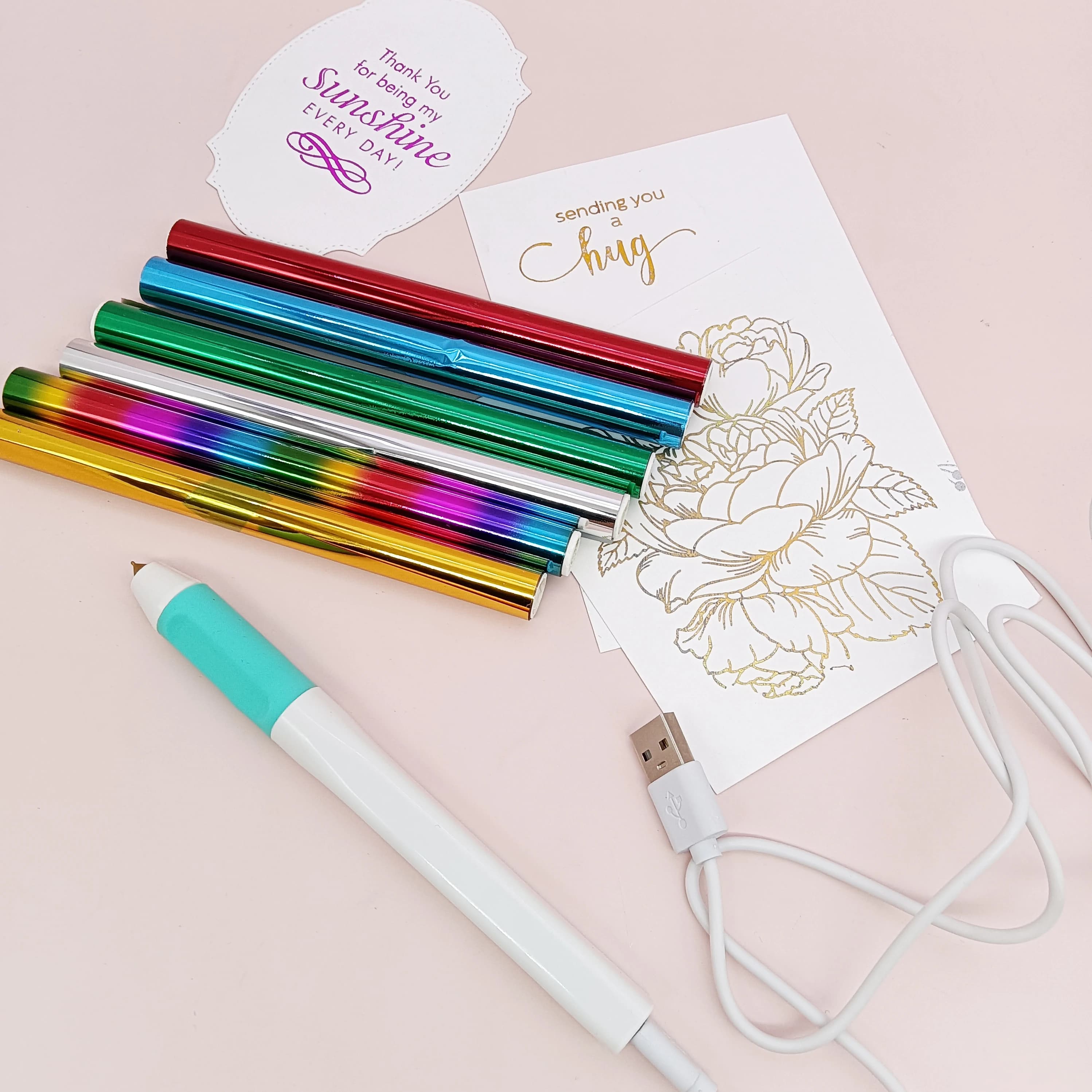 Hot Foil Roll & Hot Heated Foil Pens Set,Foil Quill Starter Pen for Scrapbooking Tool Kits Gold Hot Foil Roll